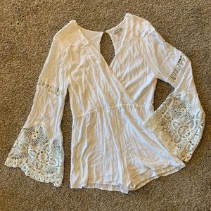 Charlotte Russe Long Sleeve Deep-V Romper - White